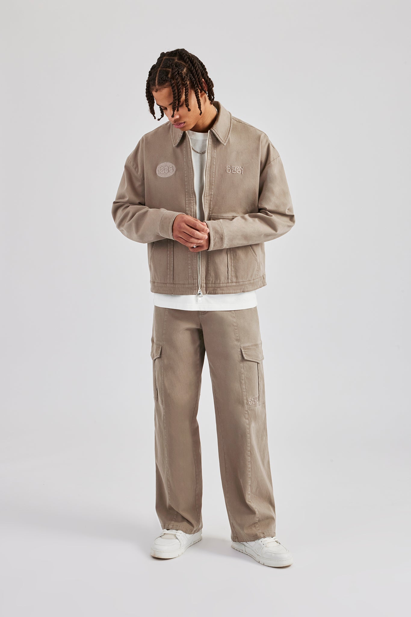 Harrington-Jacke und -Hose aus gewaschenem Twill - Braun